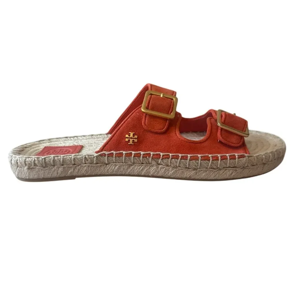 Tory Burch Orange‎ Suede Two Band Espadrille Sandals 8.5